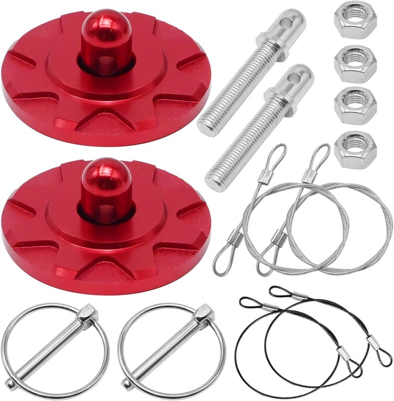 UOIENRT Car Racing Hood Pin Kit, Universal Racing Pin Lock Set, Racing Hood Pins Lock Latch Kit, Iron (Red) - Image 1